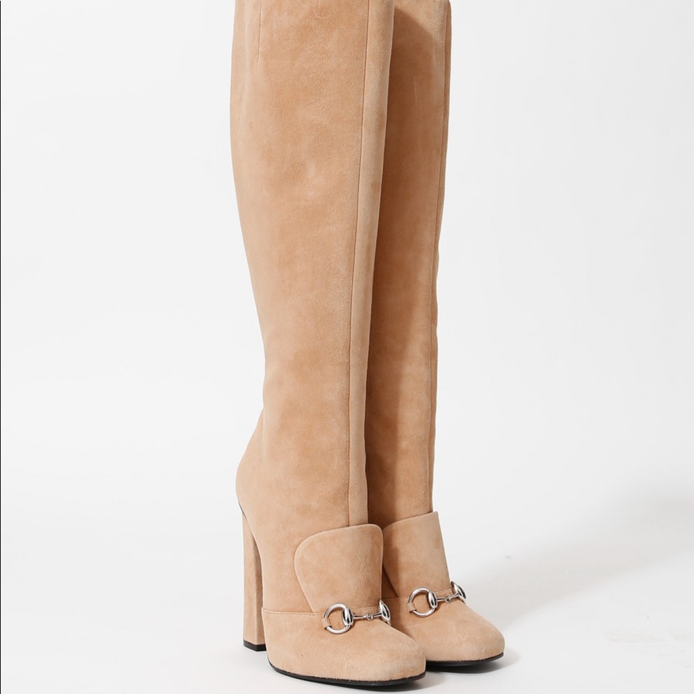 Gucci Suede Camel-Nude Color Knee-High Boots